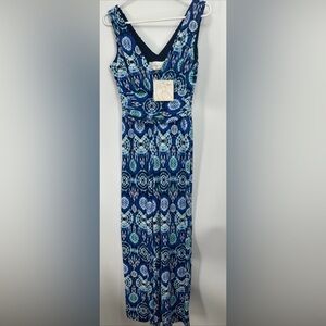 Pappagallo Multiprint Wide Leg Jumpsuit NWT Sz XS Blue Sleeveless V-Neck $99
